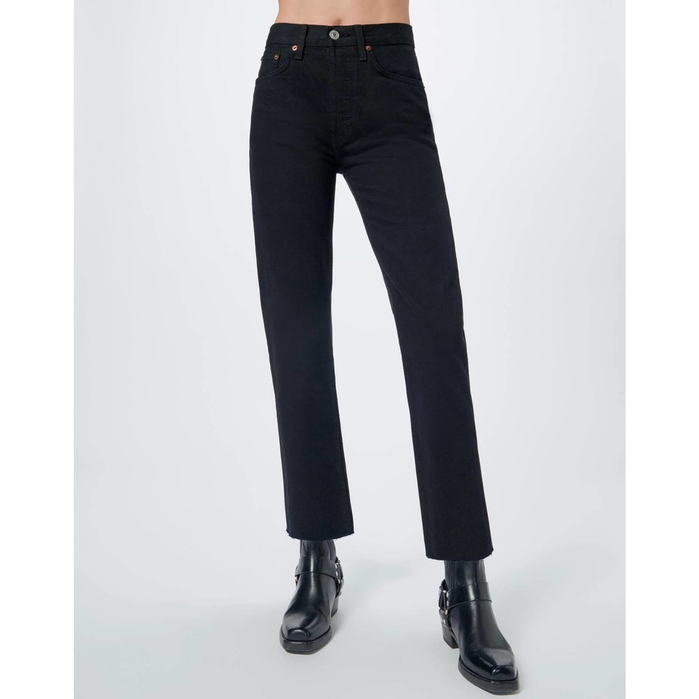RE/DONE 70s High Rise Stove Pipe Jeans Black Raw Hem 28
